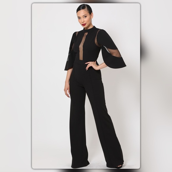 Black Semi Sheer Jumpsuit - Picture 3 of 7